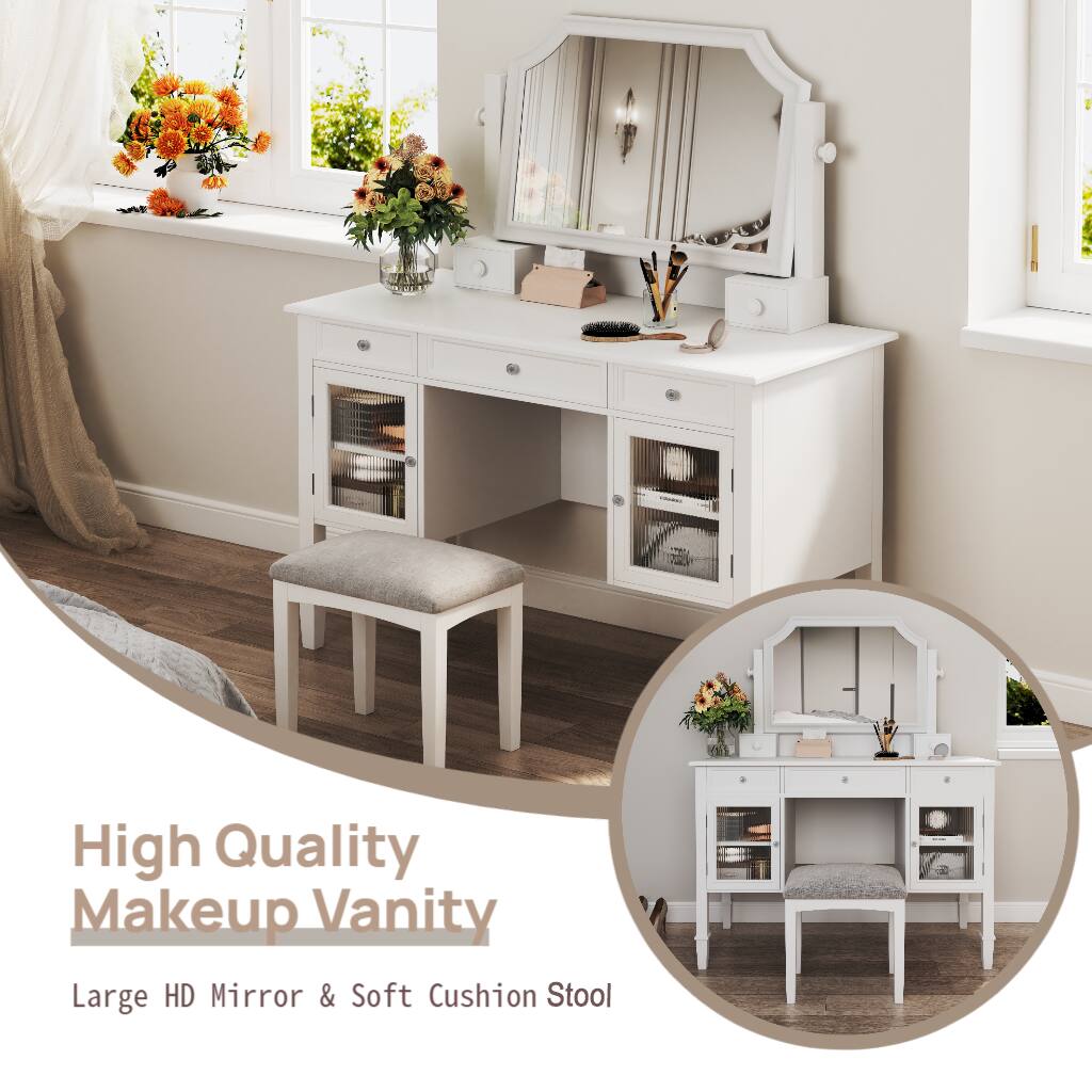 High Quality Makeup Vanity  
Large HD Mirror & Soft Cushion Stool