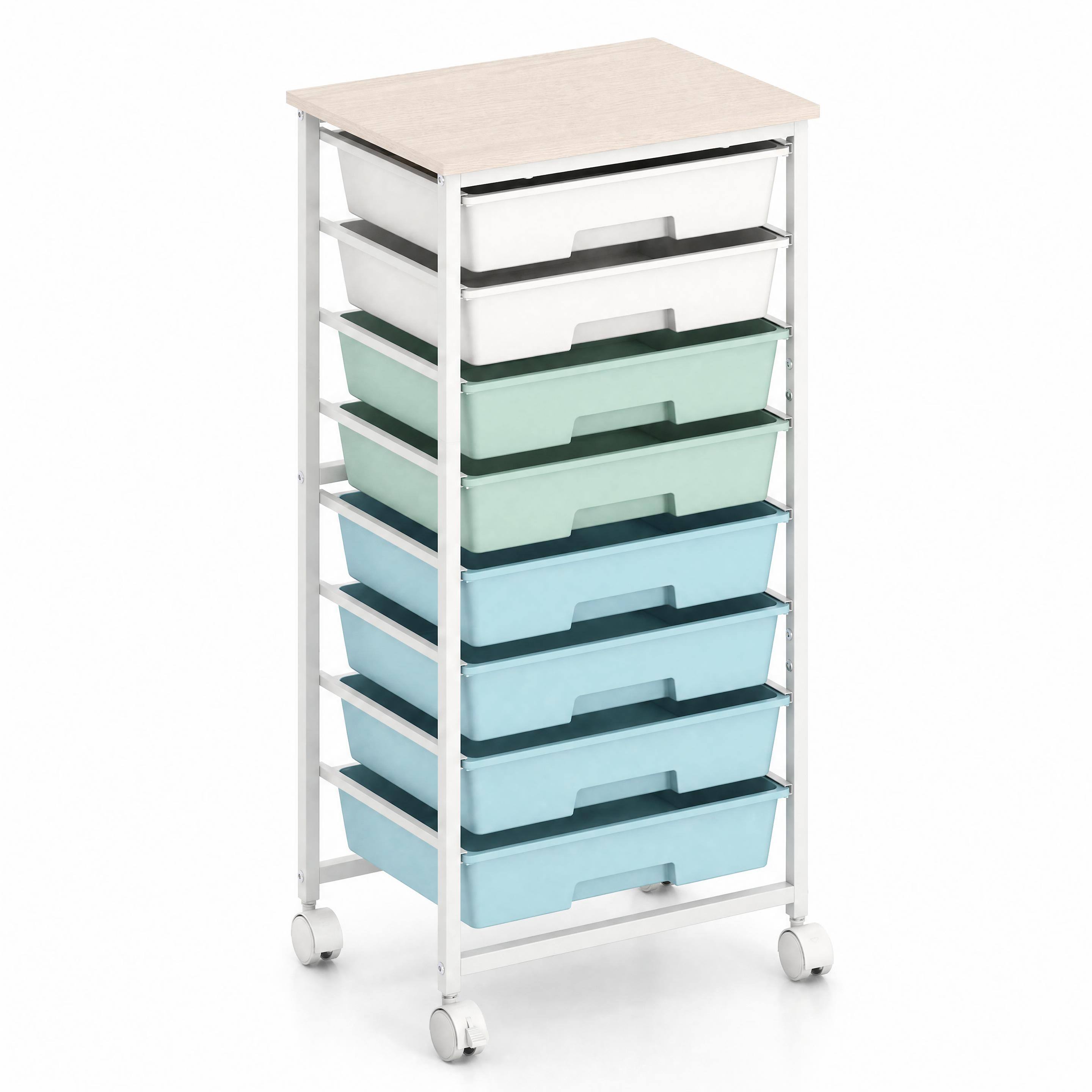 Alt View 9. Costway - Costway 8-Drawer Art & Craft Storage Cart, Storage Cart with 4 Universal Wheels, Metal Frame for Home 15"L - 15"L Green Gradient.