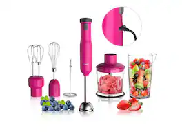 Rosewill - 6-in-1 Cordless Rechargeable Hand Blender with Beaker, Whisk, Chopper, Beater & Frother - Rose