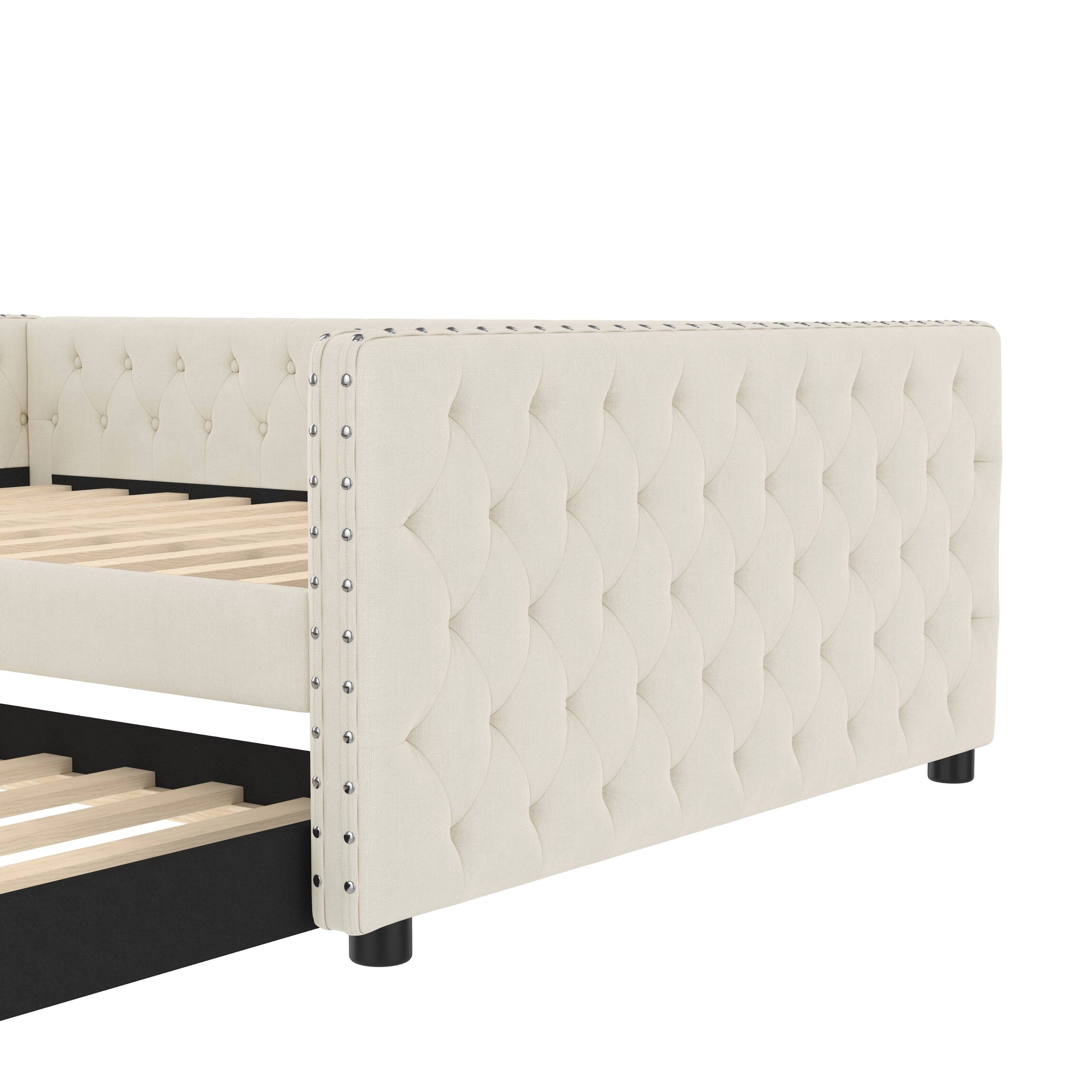 Alt View 4. Tiramisubest - Full Size Daybed, Upholstered Tufted Sofa Bed with Trundle,  Full Daybed with Twin Trundle - Ivory.