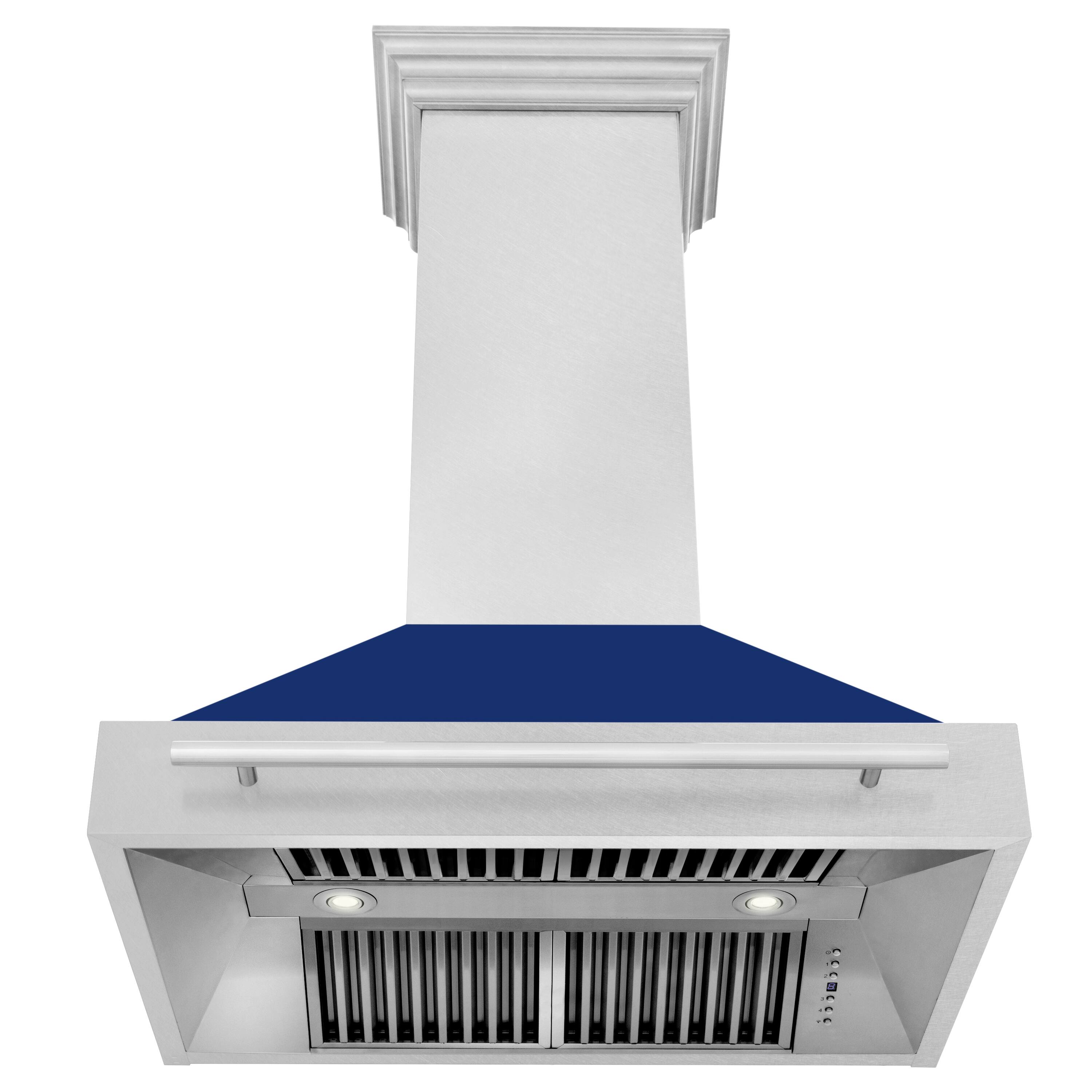 Back. ZLINE - ZLINE 48 in. Ducted Satin Stainless Steel Wall Mount Range Hood with Blue Gloss Shell - Silver.