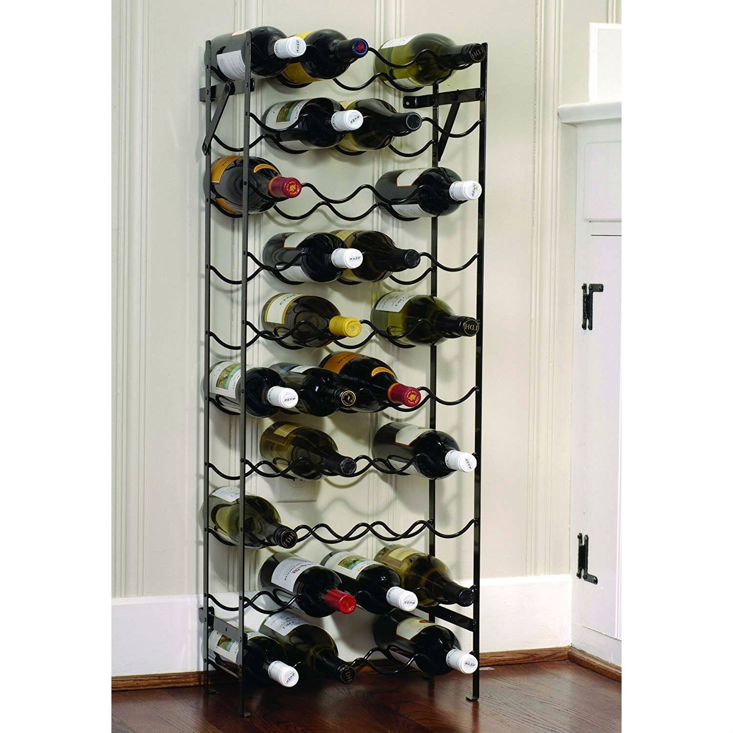 Left. Hivvago - Black Metal 40-Bottle Wine Rack with Wall Anchors - Black.