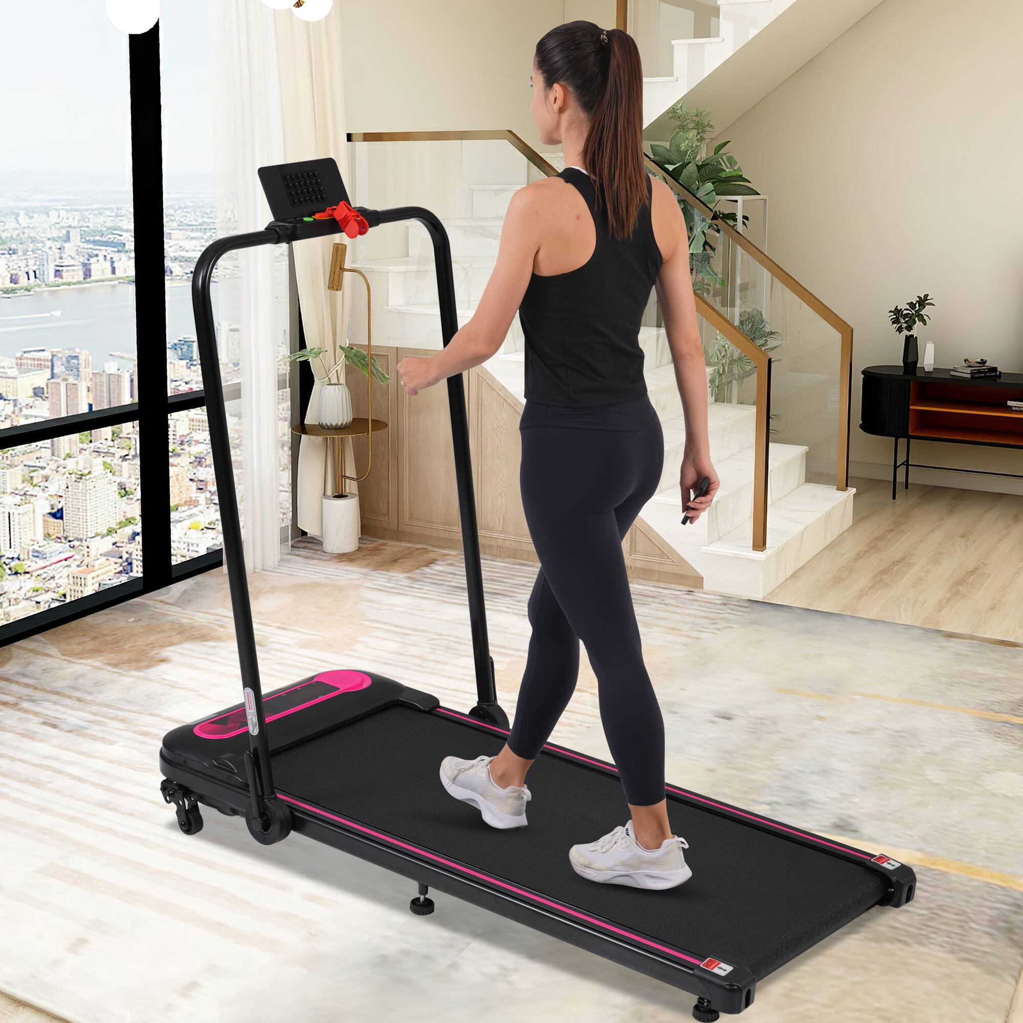 Alt View 6. Spaco - Spaco 2.5HP Under Desk Treadmill, 300LBS Folding Walking Pad, 0.5-7.5MPH with Incline, for Home Office Walking Jogging - Pink+Black.