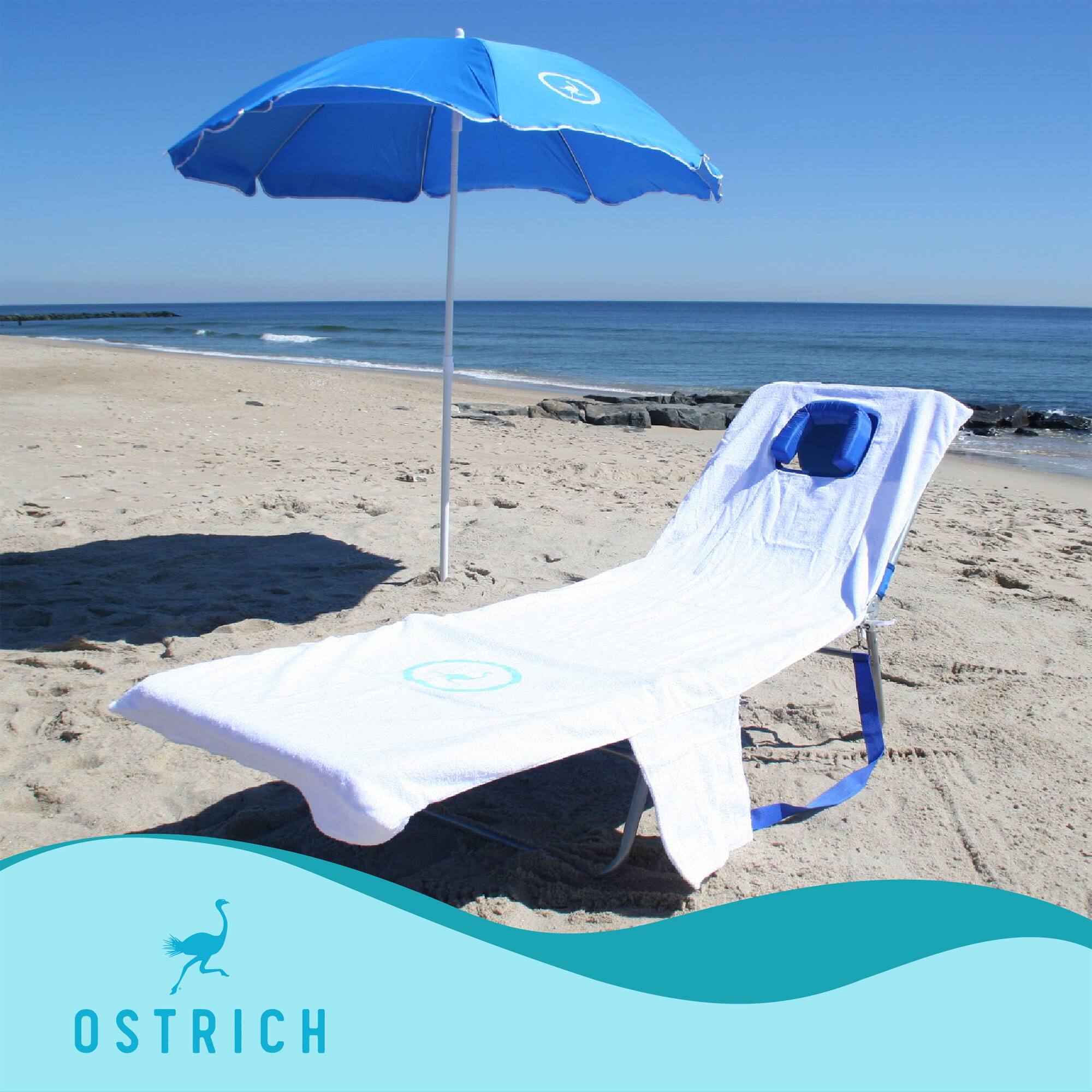 Alt View 3. Ostrich - Ostrich The Ladies Comfort Lounger, Foldable Beach Pool Tanning Chair, Stripe - Blue and White Striped.