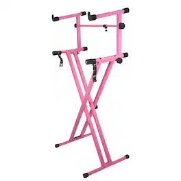 5 CORE - 2 Tier Keyboard Stand Combo Heavy Duty Adjustable Piano Stand with Extension Arm - Baby Pink