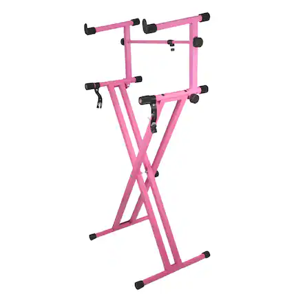 Front. 5 CORE - 5 Core 2 Tier Keyboard Stand Combo Heavy Duty Adjustable Piano Stand with Extension Arm - Baby Pink.