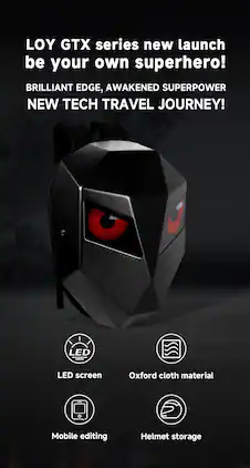 Loheer - Smart LED Superhero Backpack with Bluetooth App Control, Expandable Helmet Storage - Black