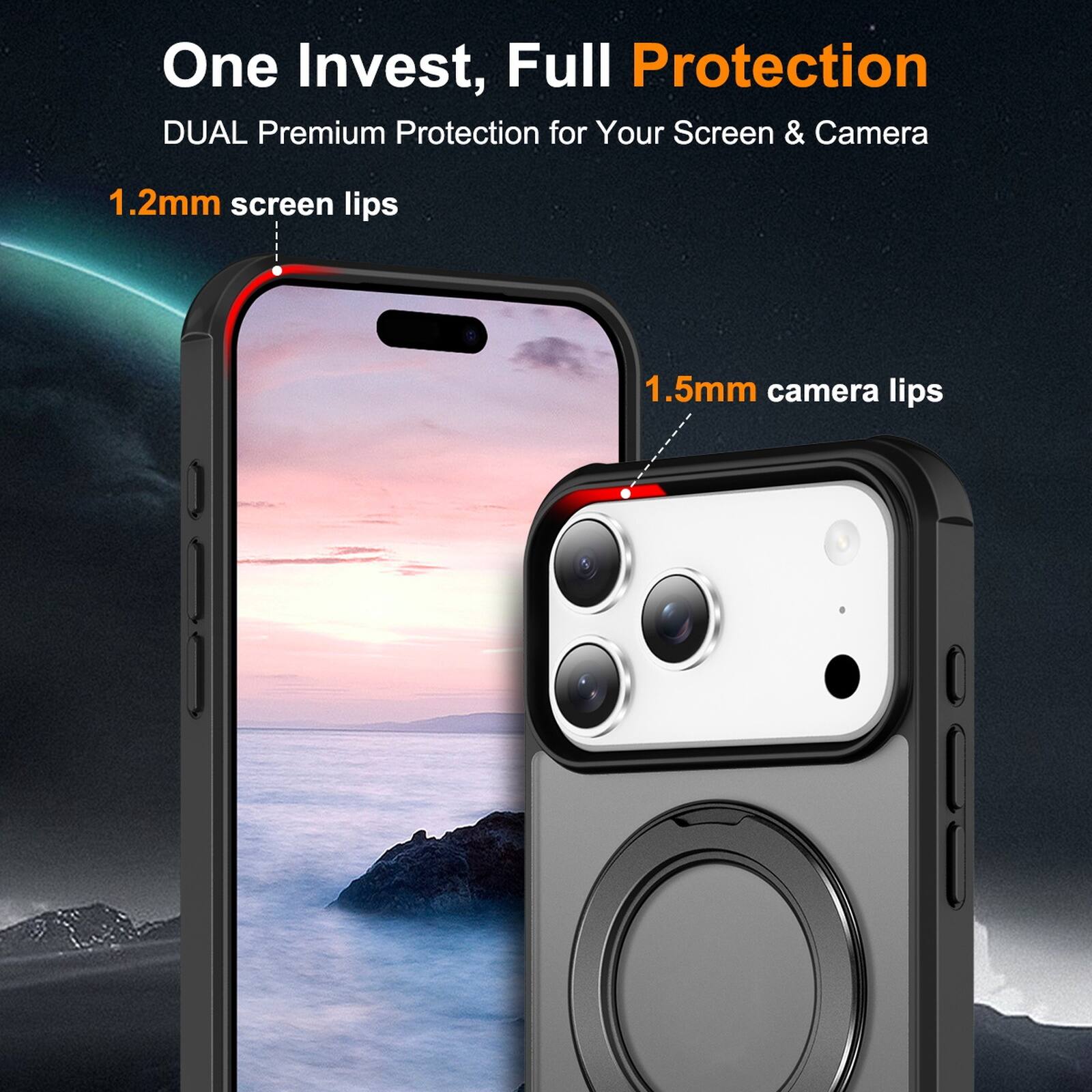 One Invest, Full Protection  
DUAL Premium Protection for Your Screen & Camera  
1.2mm screen lips  
1.5mm camera lips