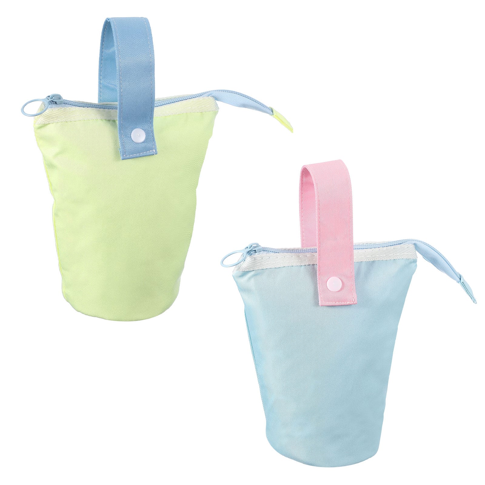 Unique Bargains - 2pcs Telescopic Standing Pen Pouch w/ Handle, Foldable Pencil Holder for Home Office - Yellow/Light Blue