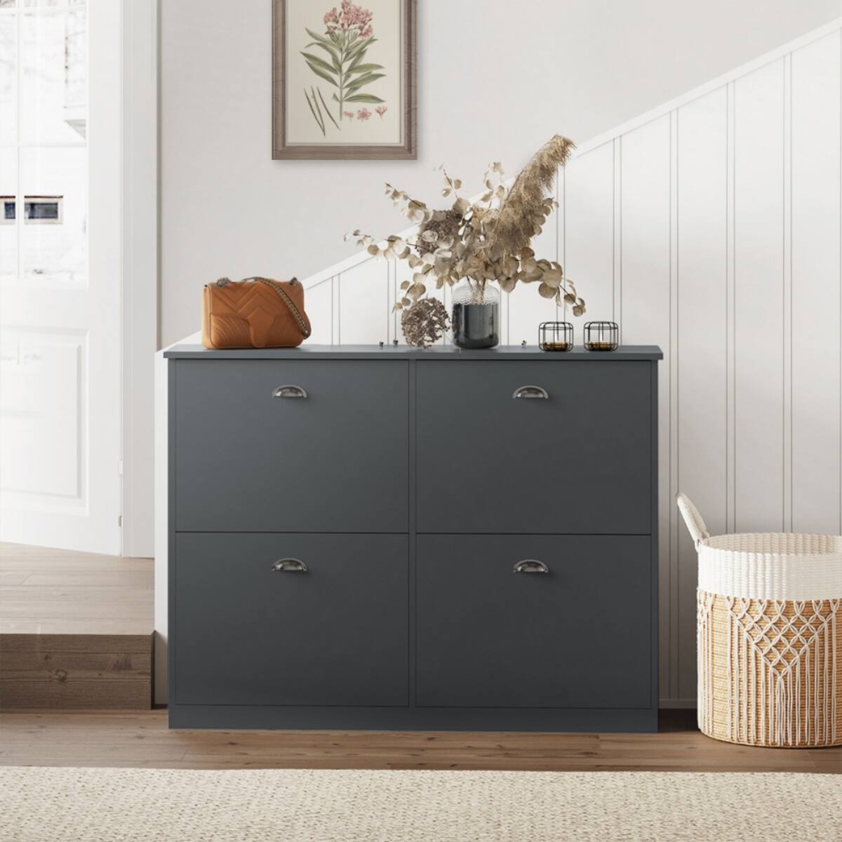 Alt View 2. HTUTWOO - Shoe Cabinet with 4 Flip-Top Drawers,Hidden Narrow Shoe Rack Cabinet for Entryway Hallway Bedroom, Family Use. - Gray.