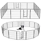 Front. Gymax - Gymax 16 Panel 32'' Height Pen Fence w/ Lock Indoor Outdoor Foldable Fencing Gate.
