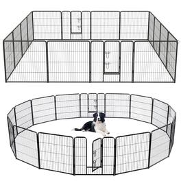 Gymax - 16 Panel 32'' Height Pen Fence w/ Lock Indoor Outdoor Foldable Fencing Gate