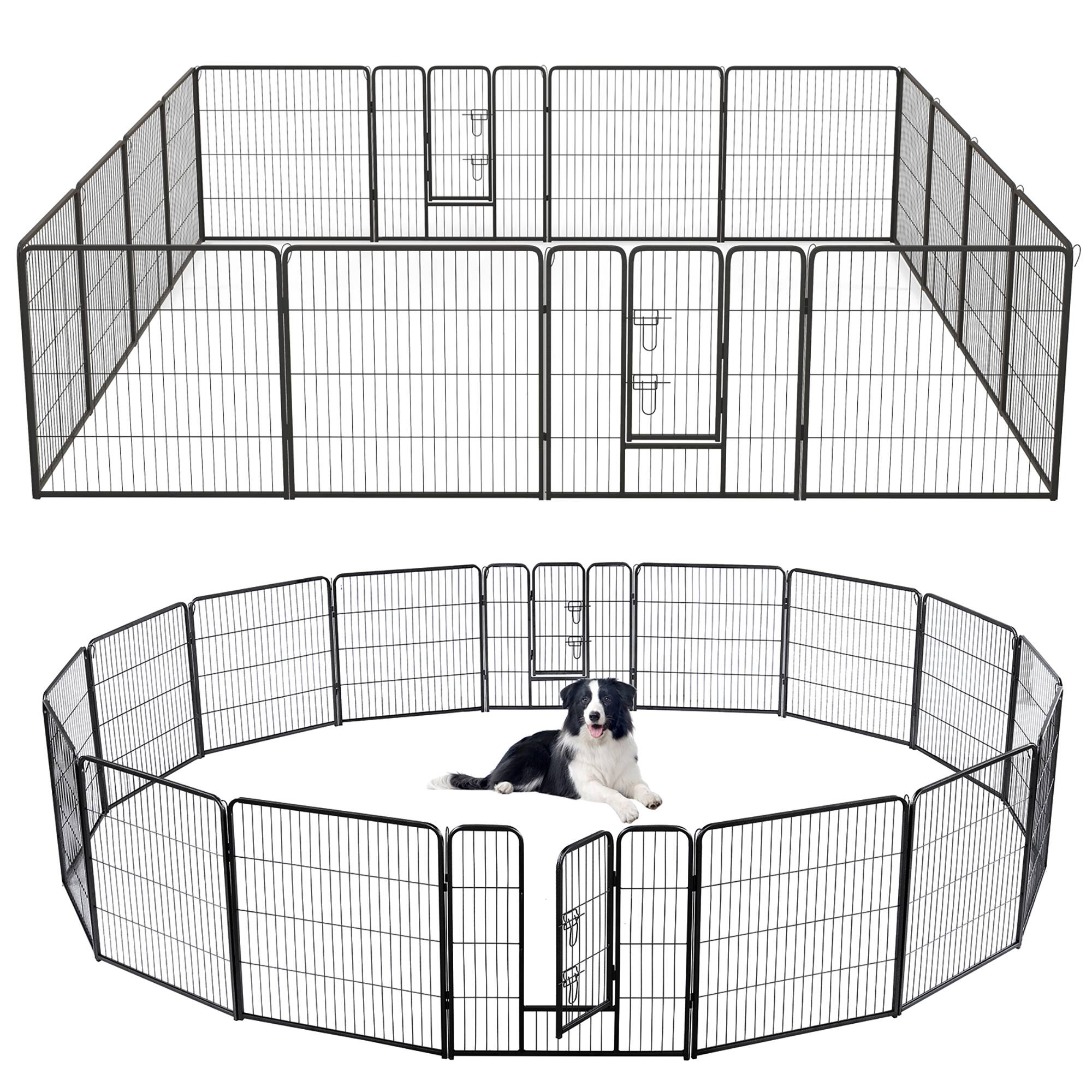 Front. Gymax - Gymax 16 Panel 32'' Height Pen Fence w/ Lock Indoor Outdoor Foldable Fencing Gate.
