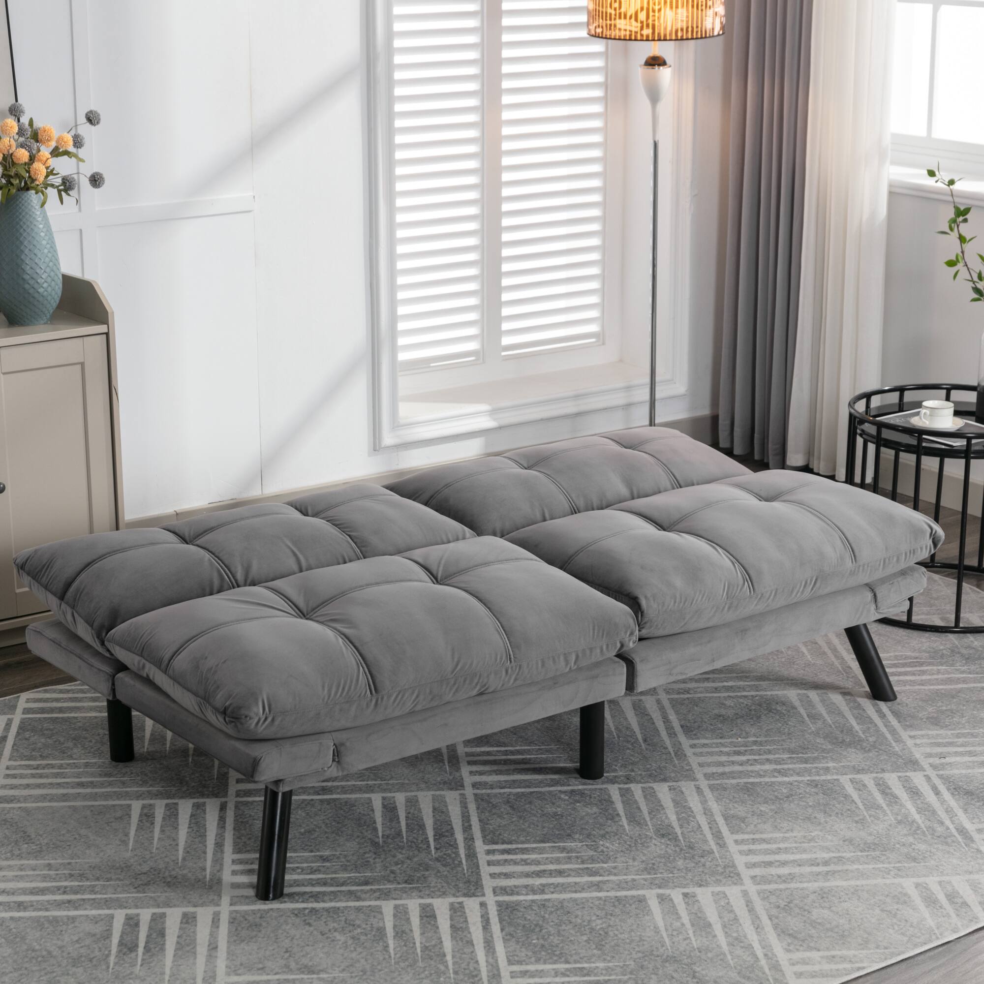Alt View 2. GOODSILO - Convertible Folding Sofa Bed with Adjustable Armrests and Backrest for Small Spaces - Light Grey.