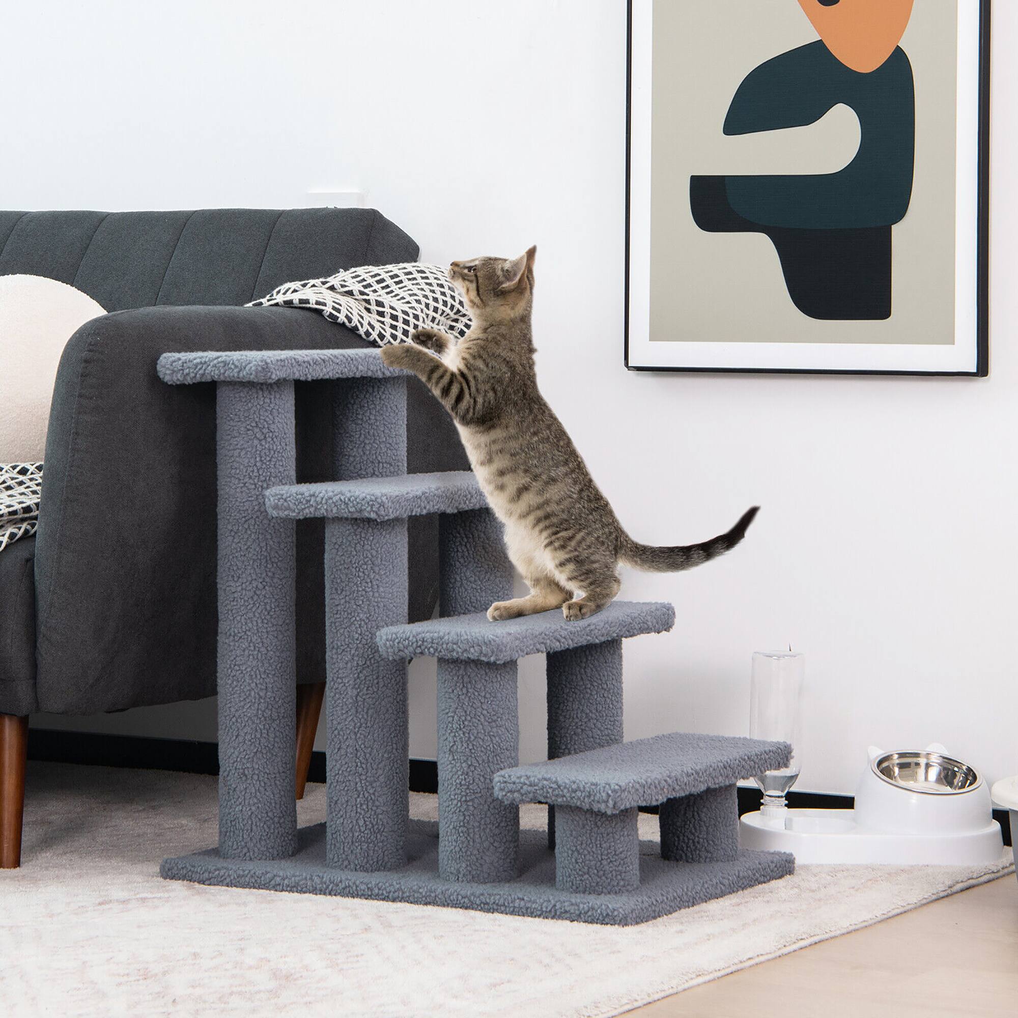 Alt View 2. Gymax - Gymax 24'' 4-Step Pet Stairs Carpeted Ladder Ramp 8 Scratching Post Cat Tree Climber - GYM09862.