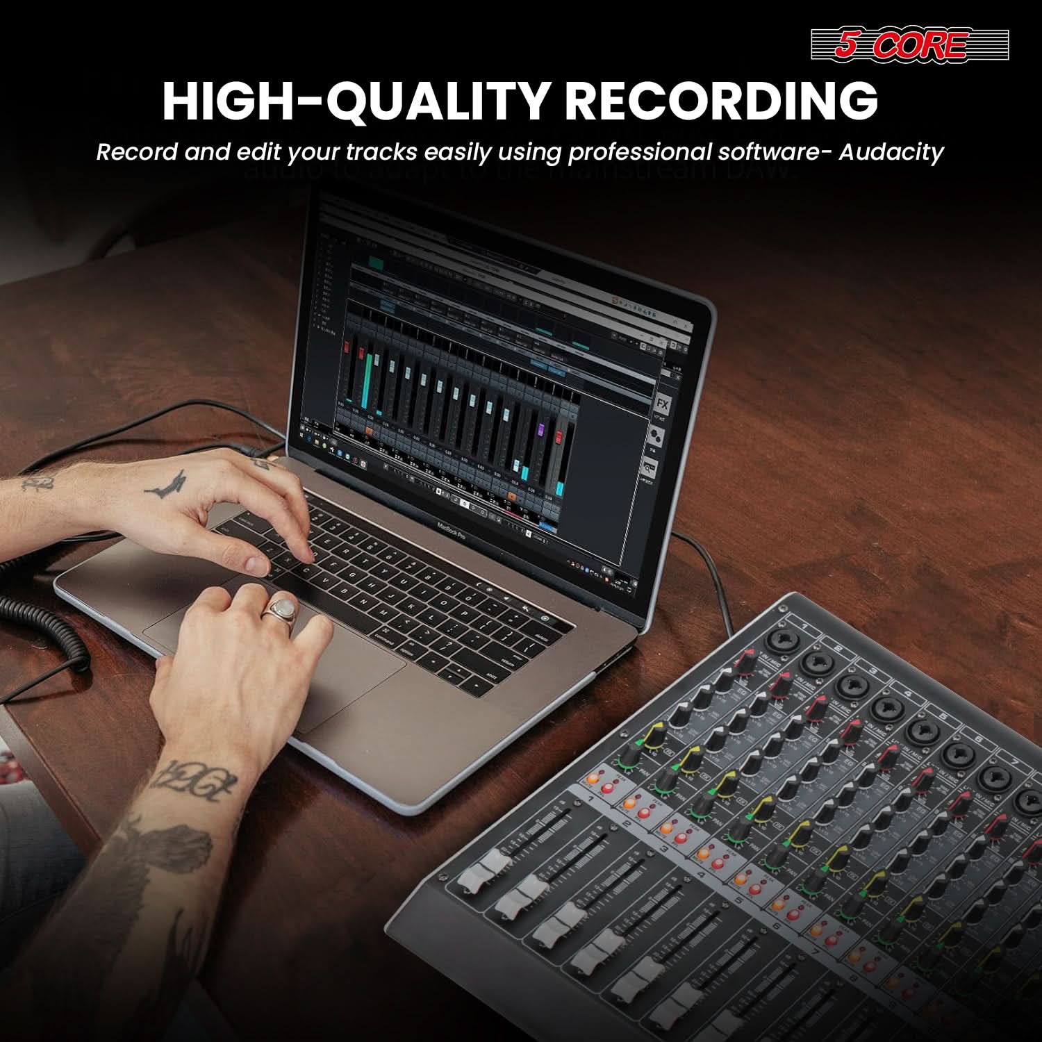 5 CORE

HIGH-QUALITY RECORDING

Record and edit your tracks easily using professional software - Audacity