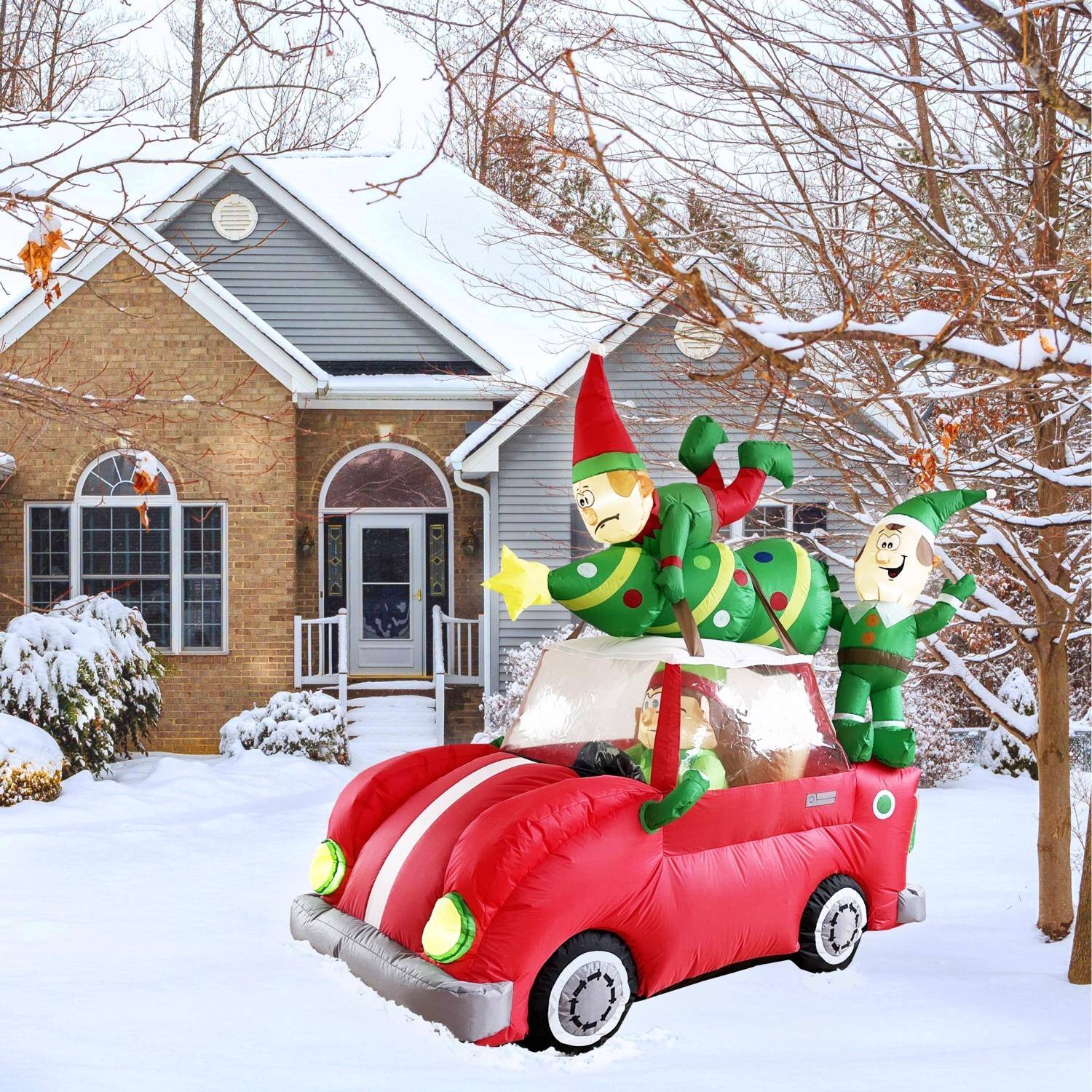 Angle. Celebrations - Celebrations LED Animated Elf Christmas Tree Delivery Truck 6.5 ft. Inflatable - Multicolored.