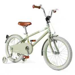 Costway - 18" Kids Bike with Adjustable Saddle Handlebar Removable Training Wheels Handbrake - Green