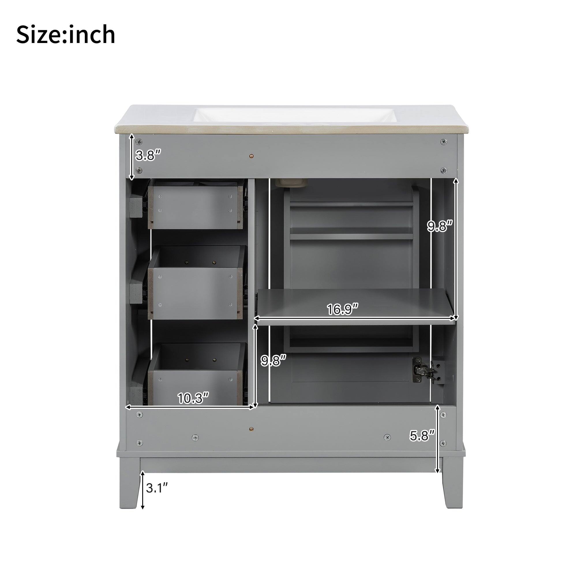 Size: inch  
3.8" 9.8" 16.9" 9.8" 10.3" 5.8" 3.1"