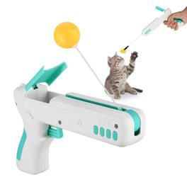Ownpets - Interactive Cat Toy Gun Cat Stick Toy with Ball & Feather - Blue