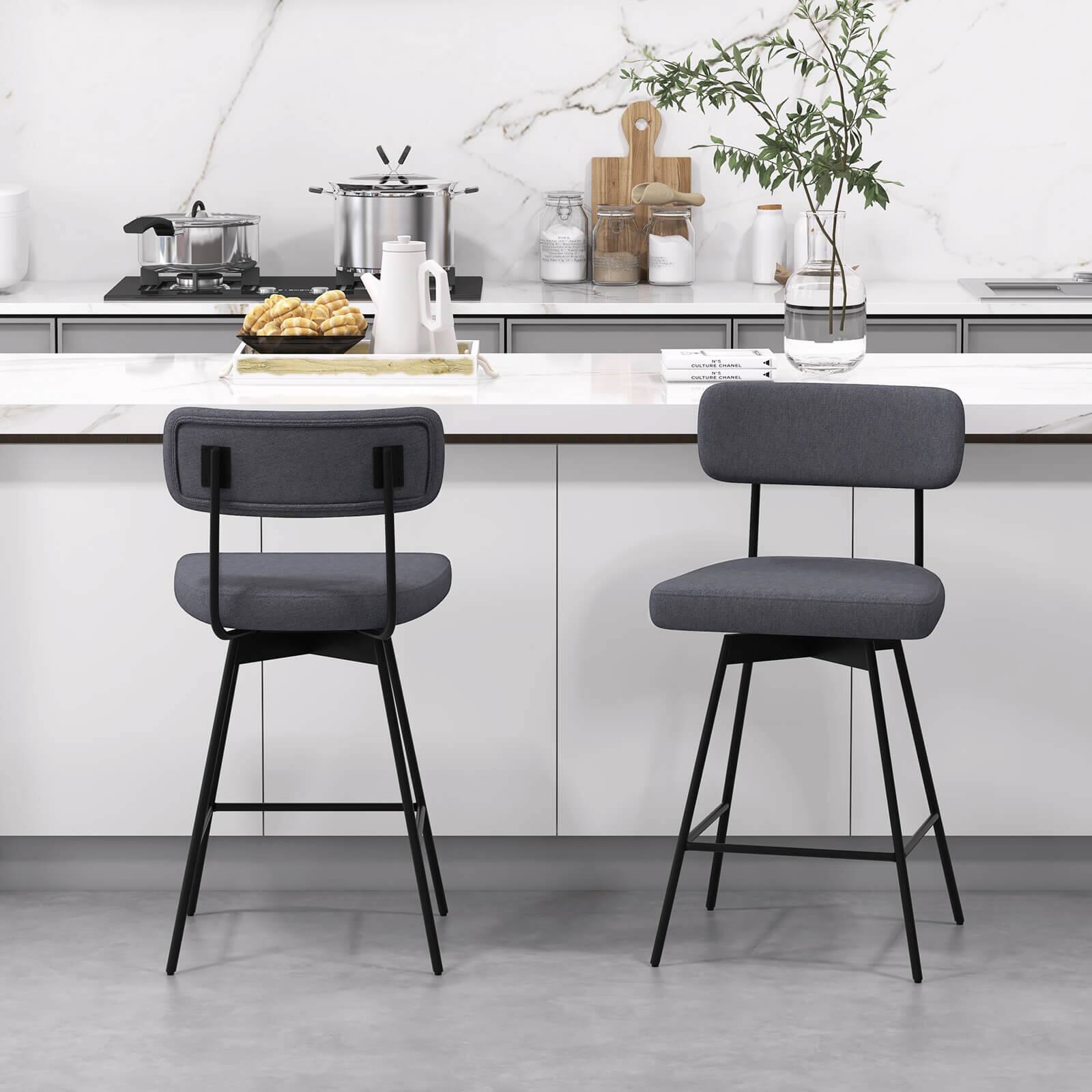 Alt View 3. Costway - 25" Upholstered Swivel Bar Stool Set of 4 with Padded Seat & Backrest Metal Frame - Gray.