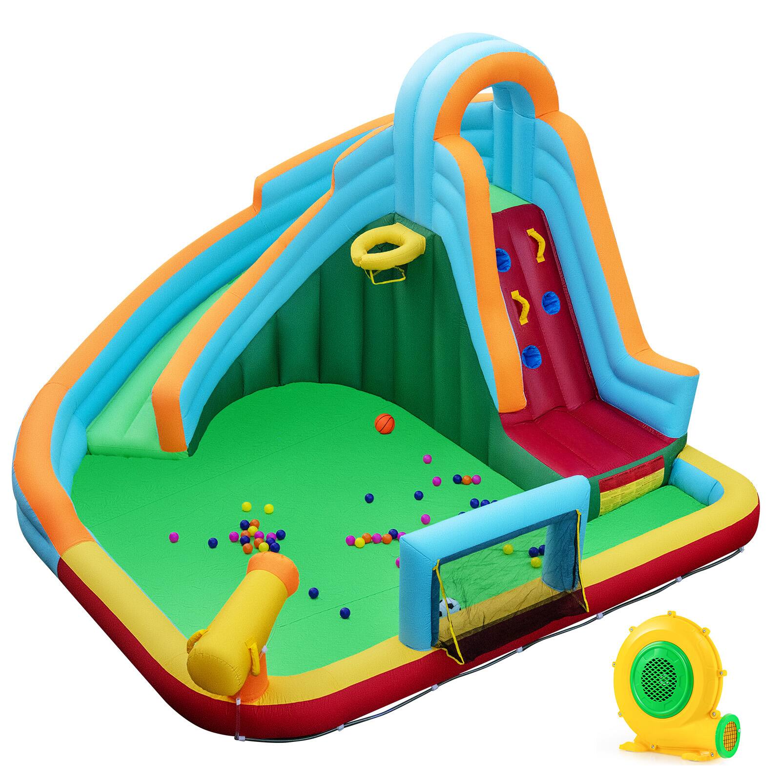 Alt View 9. Gymax - Gymax 6-in-1 Inflatable Water Slide Park w/Long Slide Climbing Wall 680W Blower - Multicolor.