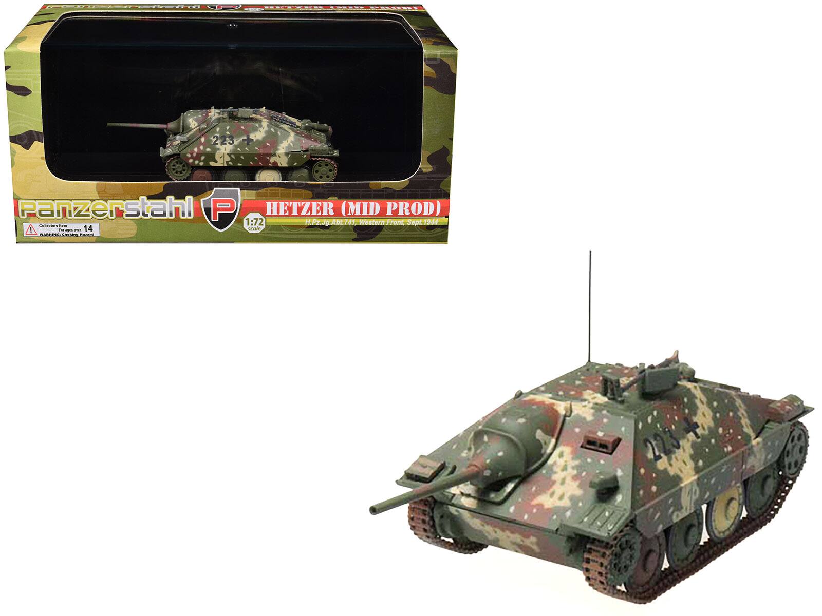 223/+ Panzerstahl P HETZER (MID PROD)  
Collectors Item 1:72  
H.Pz.Jg.Abt.74  
Western Front, Sept. 1944  

Panzersstahl P  
1:72  
Collectors Item 14  
WARNING: Choking Hazard