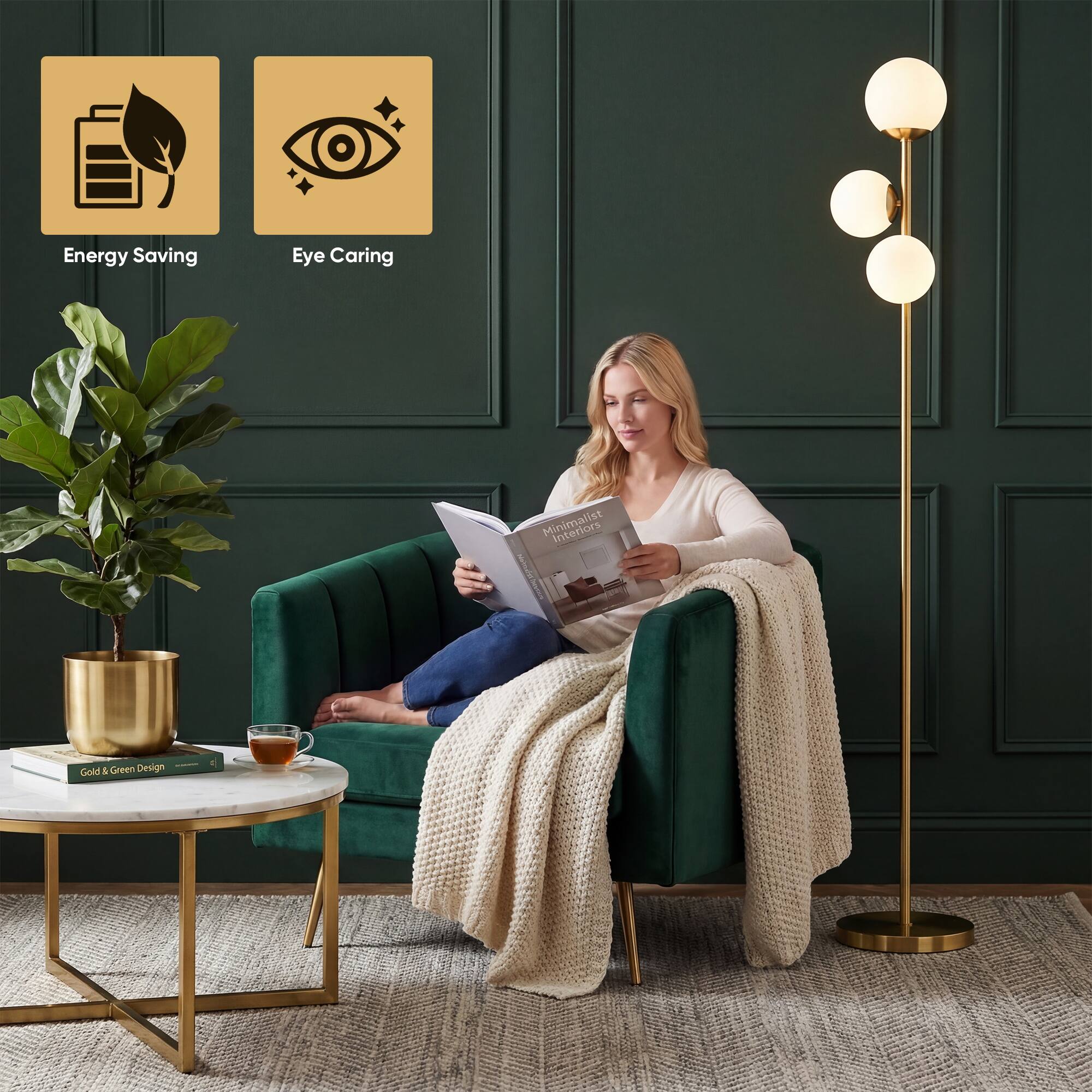 Energy Saving  
Eye Caring  
Minimalist  
Gold & Green Design