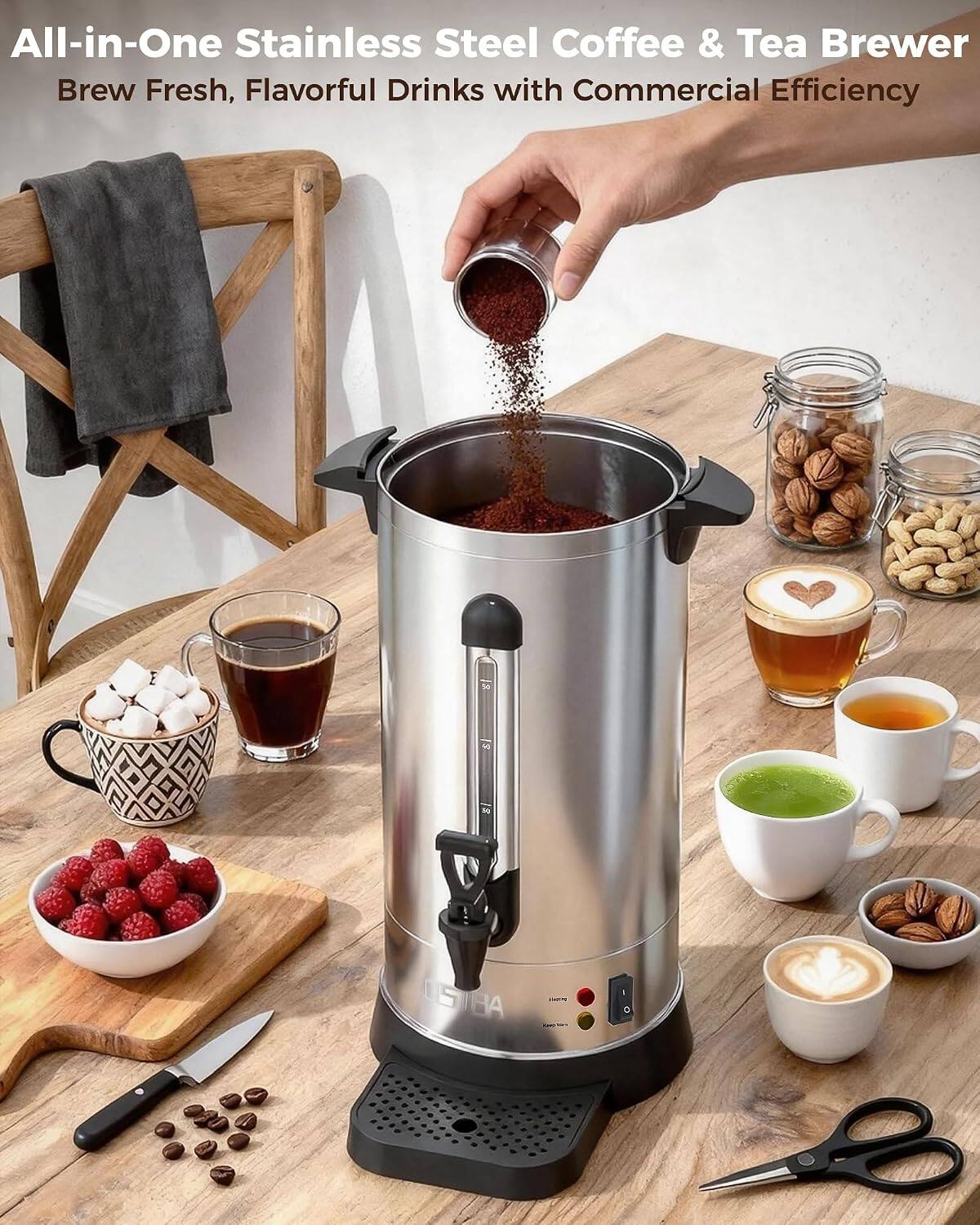 All-in-One Stainless Steel Coffee & Tea Brewer  
Brew Fresh, Flavorful Drinks with Commercial Efficiency
