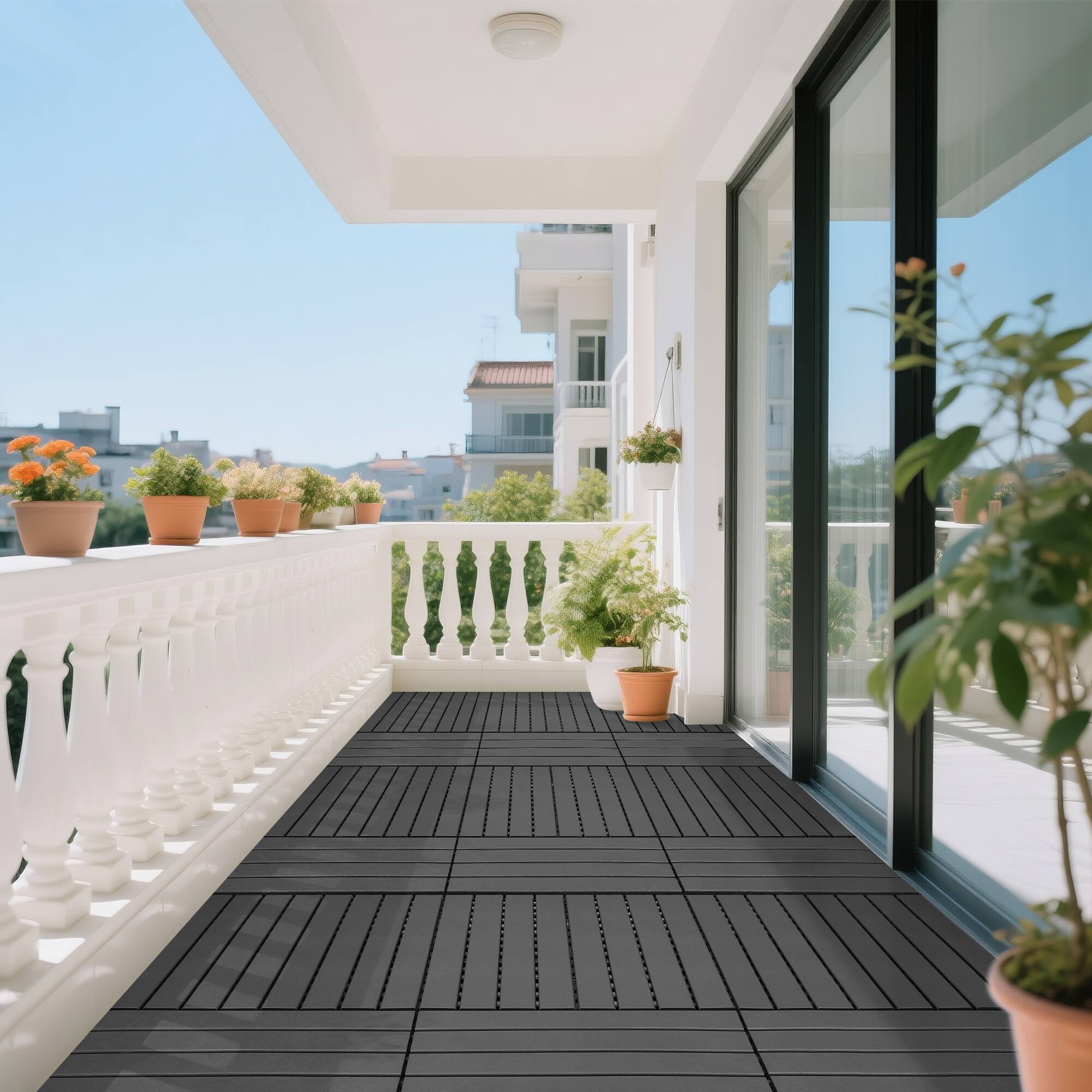 Alt View 4. GOODSILO - 24-Pack Interlocking Deck Tiles, 24x12 Inch Outdoor Patio Flooring for Balcony & Poolside - Gray.