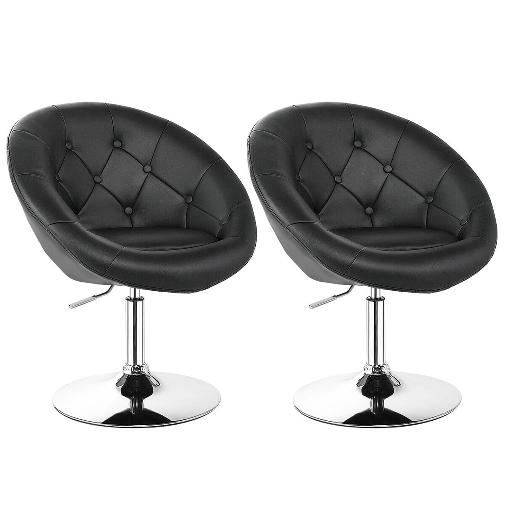 Gymax - Set of 2 Swivel Bar Stools Height Adjustable Round Tufted Back Bar Chairs - Black