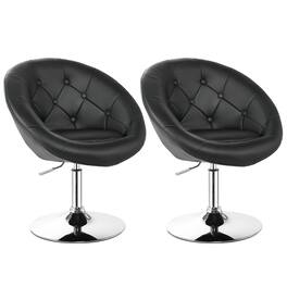 Gymax - Set of 2 Swivel Bar Stools Height Adjustable Round Tufted Back Bar Chairs - Black