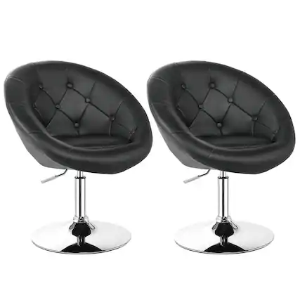 Front. Costway - Costway Set of 2 Swivel Bar Stools Height Adjustable Round Tufted Back Bar Chairs - Black.