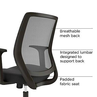 Breathable mesh back  
Integrated lumbar designed to support back  
Padded fabric seat