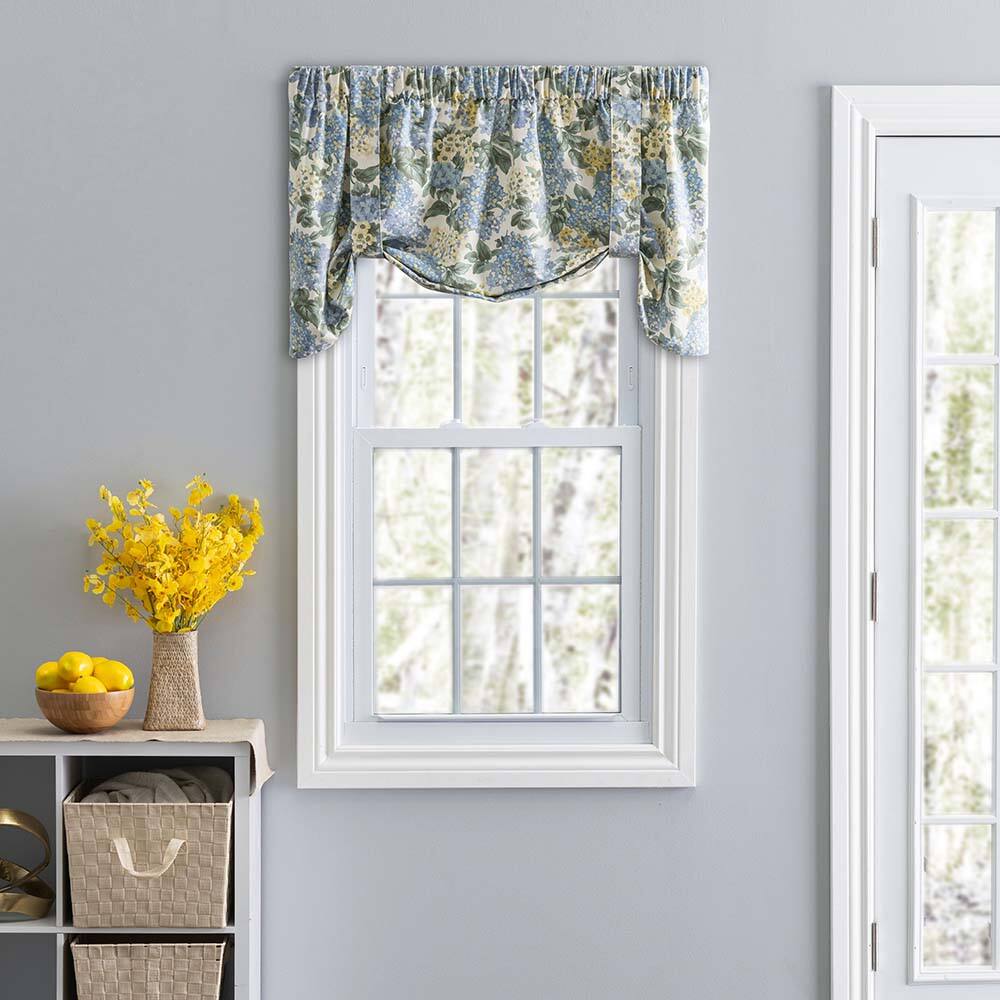 Angle. Ellis Curtain - Ellis Hydrangea Classic Pattern Printed 3" Rod Pocket Window Tie Up Valance 60"x24" Blue - Blue.