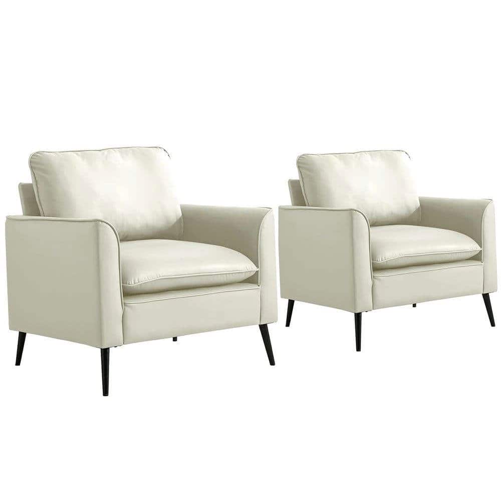 Kadyn - Faux Leather Upholstered 2-Piece Sofa Set, Nordic Retro Style Casual Sofa Chair for Living Room, Cream White - White