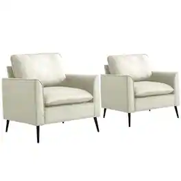 Kadyn - Faux Leather Upholstered 2-Piece Sofa Set, Nordic Retro Style Casual Sofa Chair for Living Room, Cream White - White