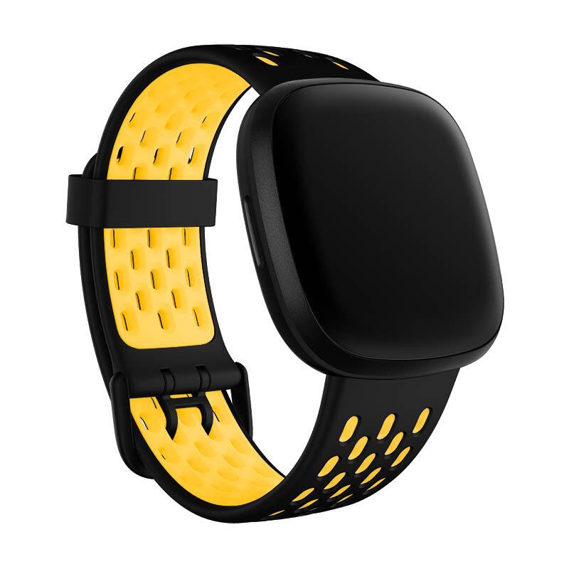 Front. StrapsCo - Colorblock Sport Band Silicone Rubber Watch Strap For Fitbit Sense (Medium-Long) - Black & Yellow.