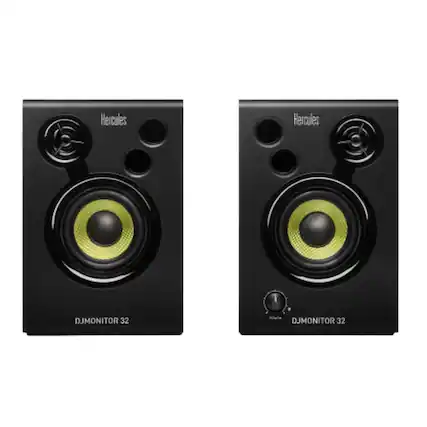 Front. Hercules - DJ Monitor 32 - 2 x 15 watts RMS Active Monitoring Speakers - Black.
