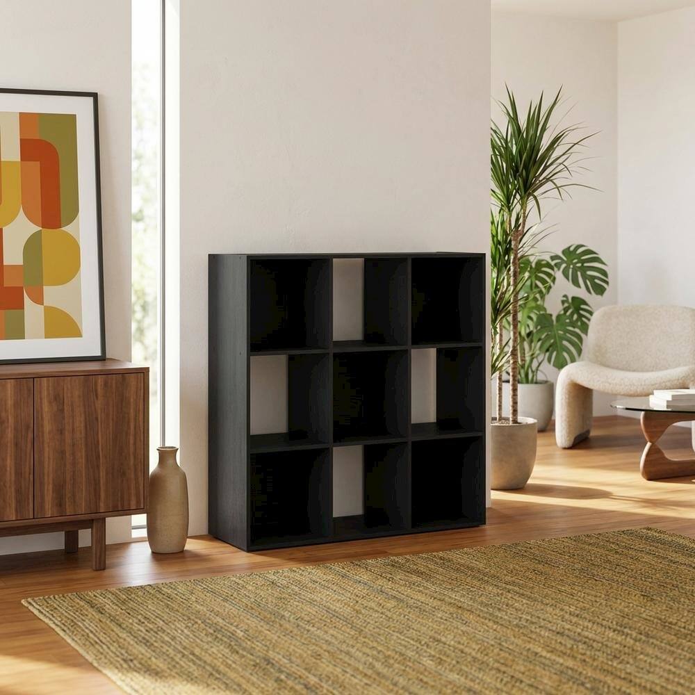 Left. FurniFact - Americano 9-Cube Open Storage Shelf Organizer - Americano.