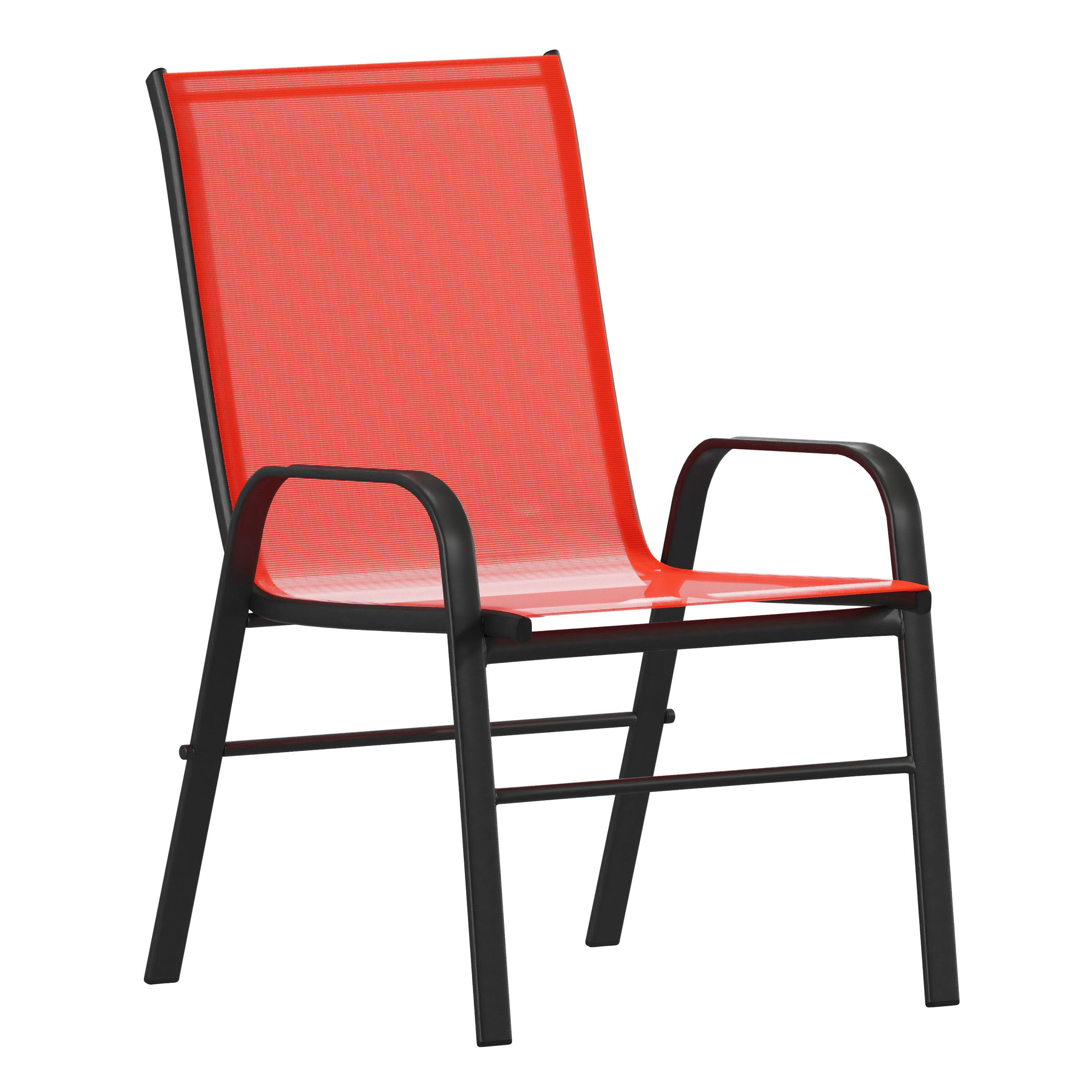 Alt View 7. Emma + Oliver - Bartlett 7 Piece Outdoor Dining Set with Tempered Glass Top Patio Table and 6 Flex Comfort Textilene Stacking Chairs - Red.