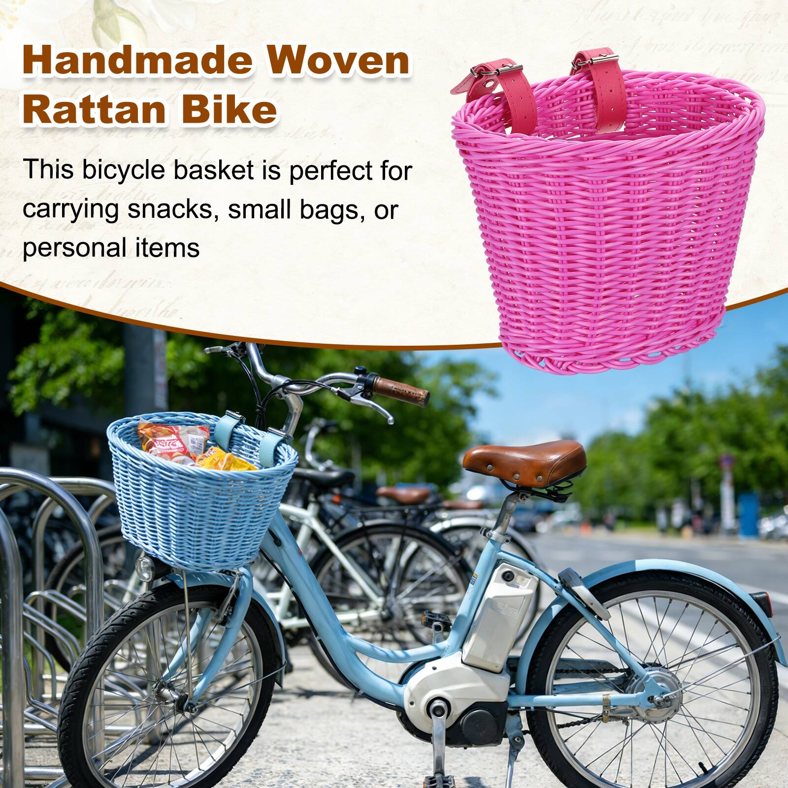 Handmade Woven Rattan Bike

This bicycle basket is perfect for carrying snacks, small bags, or personal items