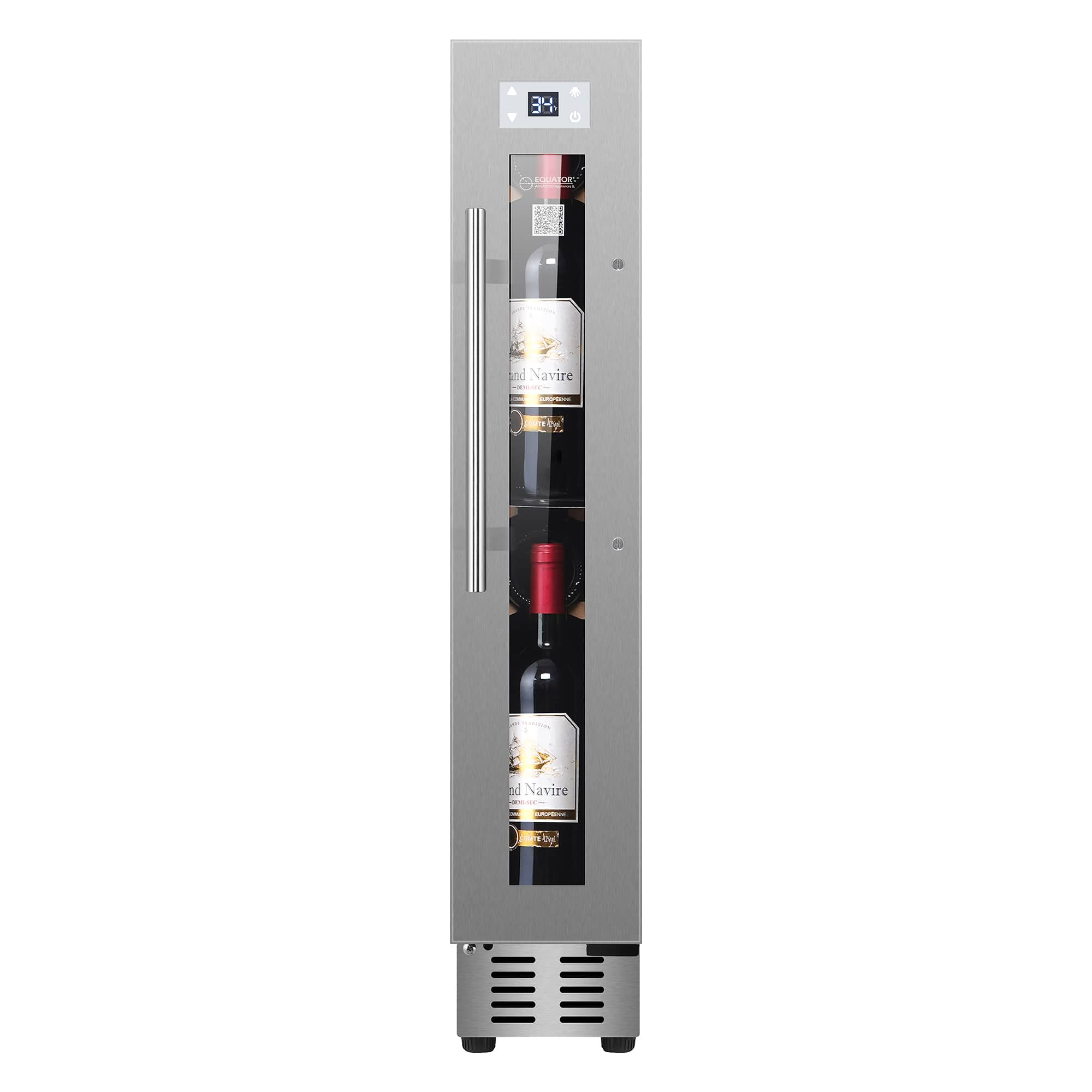 Equator - 6 inch 9 Bottles Wine Refrigerator 1-Zone Freestanding/Builtin Wine Cooler 7 Color LED Compressor 110V - Stainless Steel
