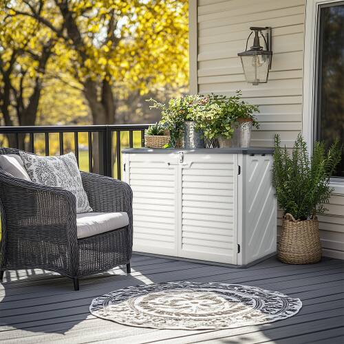 Alt View 6. Winado - 235 Gallon Portable Storage Box, Containers with Lockable Lid for Indoor Outdoor Garden Balcony Yard Patio Furniture - Gray & White.