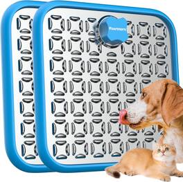 Pawtners - Lick Mat for Dogs & Cats: 2-Pack Stainless Steel Slow Feeder with Suction for Grooming, Anxiety & Boredom Relief - Blue