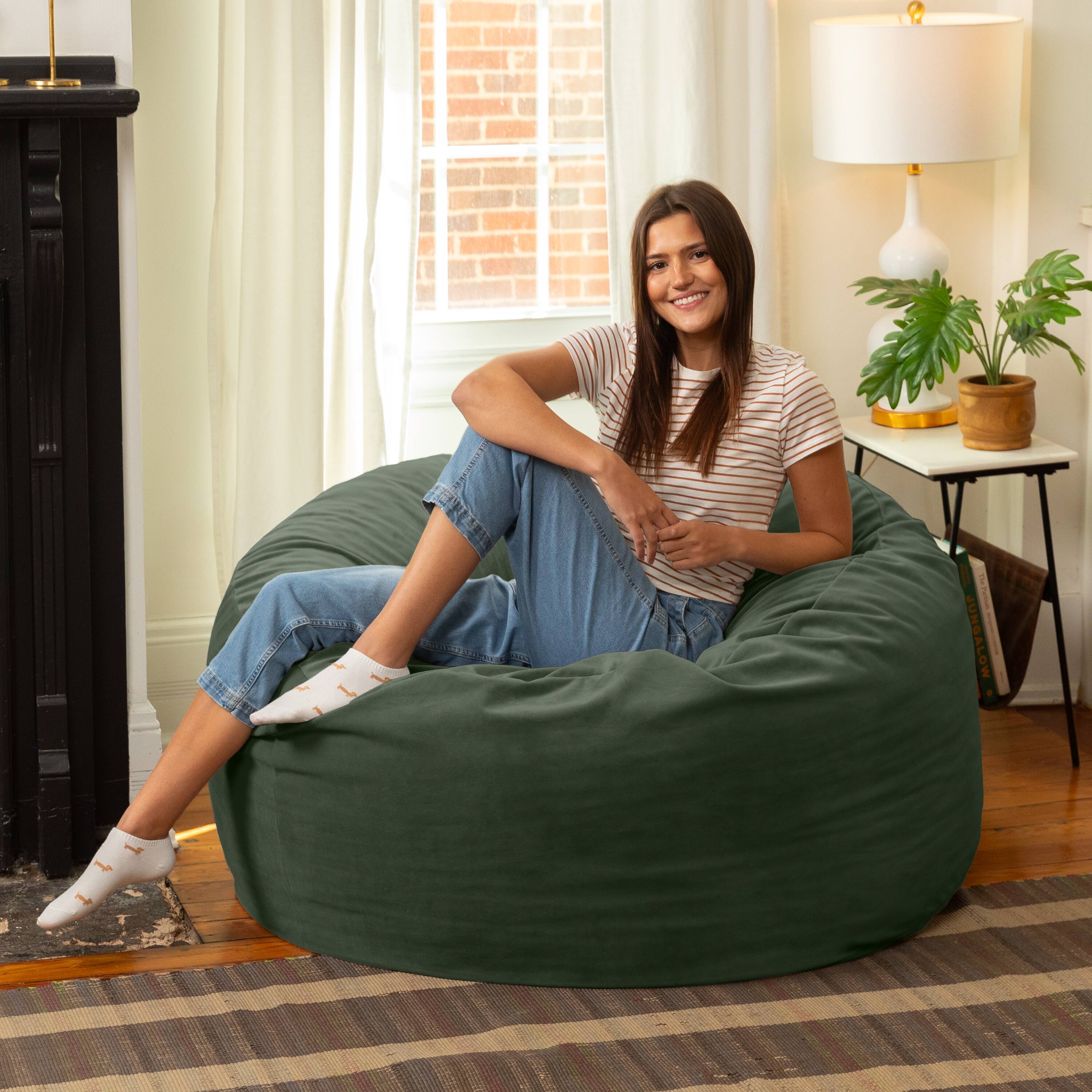 Alt View 2. Jaxx - Jaxx 4 Foot Saxx - Large Round Bean Bag Chair for Adults - Lush Velvet Green - Lush Velvet Green.