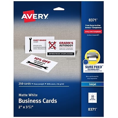 "Avery - Microperforated Business Cards, 2"" x 3 1/2"", Matte 250 Per Pack (8371) - White" price history on PriceWatchPro