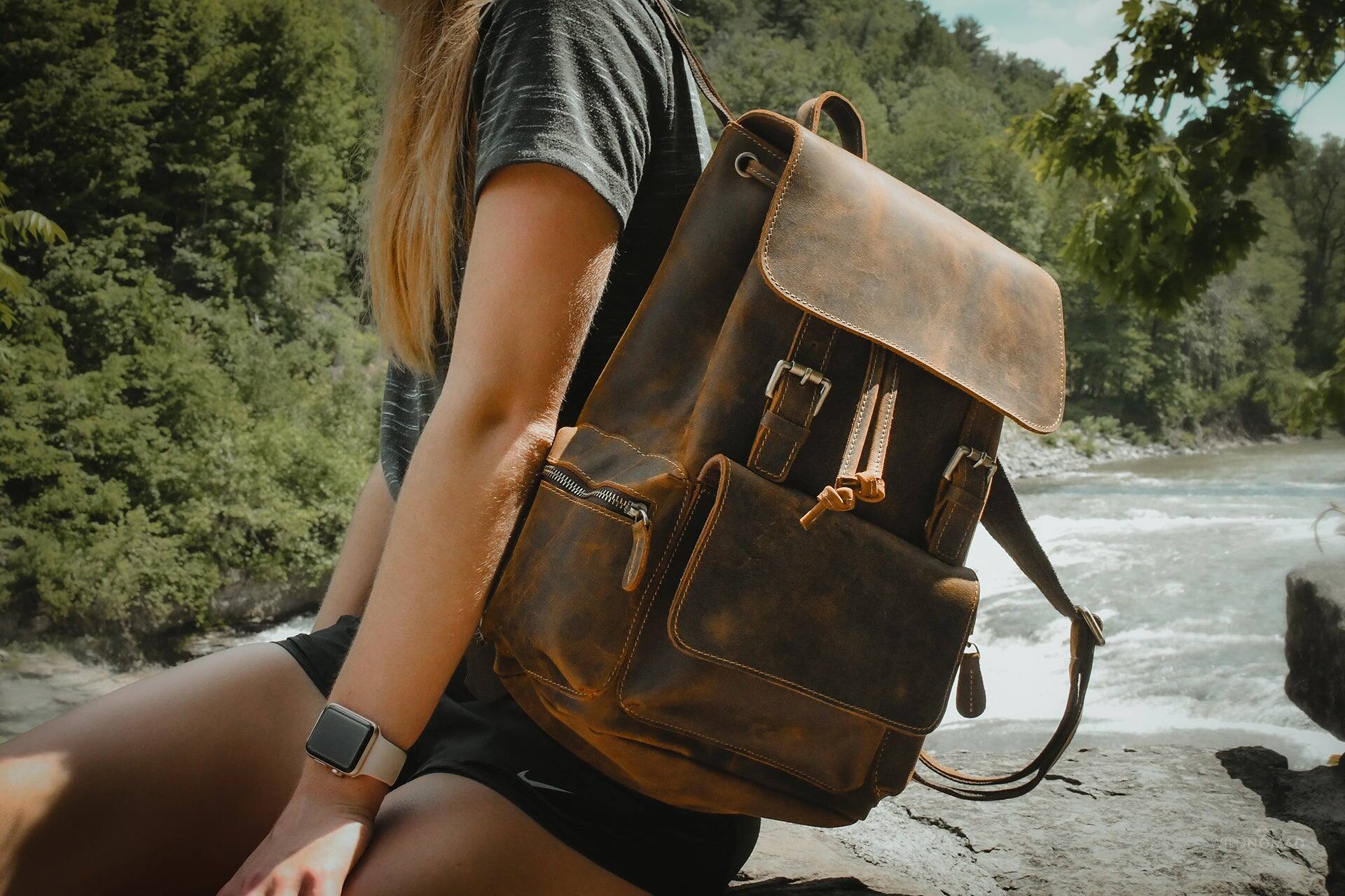 Alt View 1. Steel Horse Leather - The Hagen Backpack | Vintage Leather Backpack - Dark Brown.