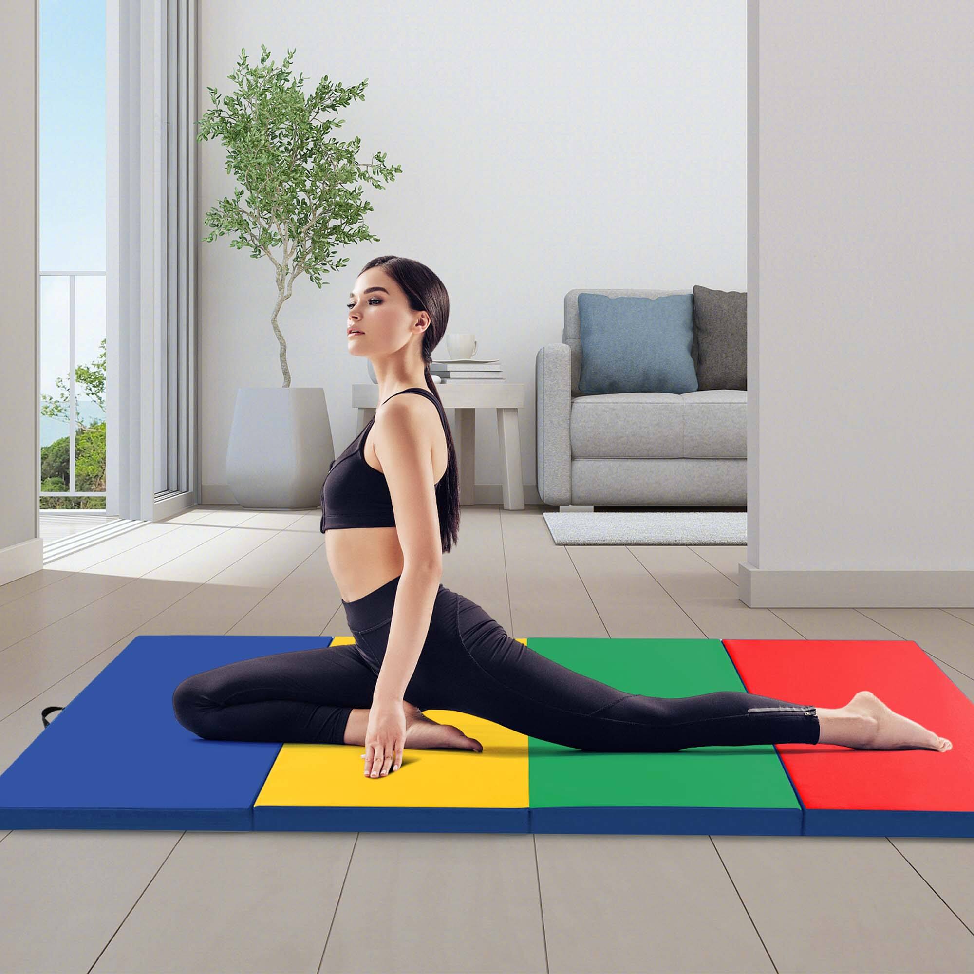 Alt View 1. Costway - Costway 10' x 4' x 2" 4-Panel Folding Exercise Mat with Carrying Handles for Gym Yoga - Colorful.