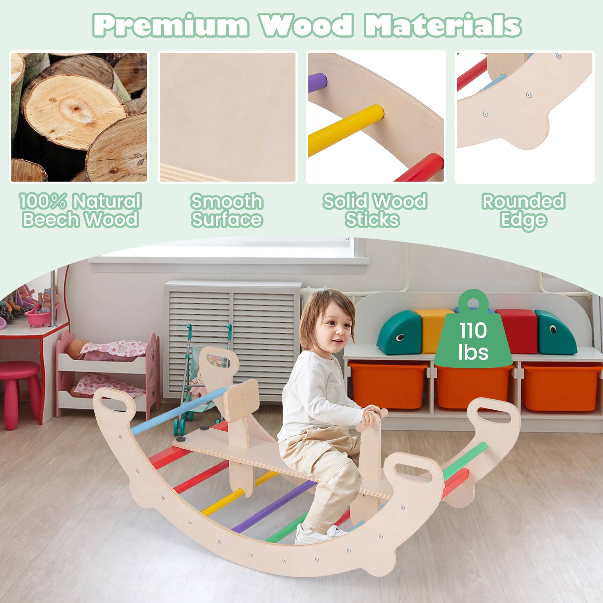 Premium Wood Materials

- 100% Natural Beech Wood
- Smooth Surface
- Solid Wood Sticks
- Rounded Edge

110 lbs